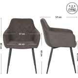 Esszimmerstuhl Küchenstuhl Bürostuhl Stuhl aus Stoff mit schwarzen Metallbeinen, bequem gepolstert, verstellbare Füße für optimalen Stand | 110 kg Belastbarkeit, 57 x 57 x 65 cm, 2er-Set