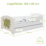 Kids Collective Kinderbett 70x140 / 80x160 Komplett Set inkl. Matratze, Lattenrost, Schublade & Rausfallschutz | Einzelbett für Kinder von 2 – 10 Jahren | weiß mit wählbarem Motiv
