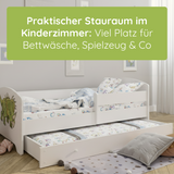 Kids Collective Kinderbett 70x140 / 80x160 Komplett Set inkl. Matratze, Lattenrost, Schublade & Rausfallschutz | Einzelbett für Kinder von 2 – 10 Jahren | weiß mit wählbarem Motiv
