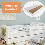Kids Collective Kinderbett 70x140 / 80x160 Komplett Set inkl. Matratze, Lattenrost, Schublade & Rausfallschutz | Einzelbett für Kinder von 2 – 10 Jahren | weiß mit wählbarem Motiv