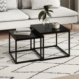 Lot de 2 tables basses carrées en bois, table de salon moderne, table d'appoint 2 en 1 avec structure en métal pour salon, bureau, table d'appoint design Loft TWIN, surface résistante aux rayures