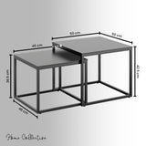 Lot de 2 tables basses carrées en bois, table de salon moderne, table d'appoint 2 en 1 avec structure en métal pour salon, bureau, table d'appoint design Loft TWIN, surface résistante aux rayures