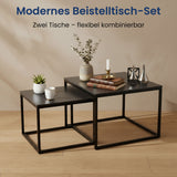 Lot de 2 tables basses carrées en bois, table de salon moderne, table d'appoint 2 en 1 avec structure en métal pour salon, bureau, table d'appoint design Loft TWIN, surface résistante aux rayures
