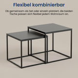 Lot de 2 tables basses carrées en bois, table de salon moderne, table d'appoint 2 en 1 avec structure en métal pour salon, bureau, table d'appoint design Loft TWIN, surface résistante aux rayures
