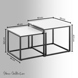 Lot de 2 tables basses carrées en bois, table de salon moderne, table d'appoint 2 en 1 avec structure en métal pour salon, bureau, table d'appoint design Loft TWIN, surface résistante aux rayures
