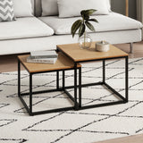 Lot de 2 tables basses carrées en bois, table de salon moderne, table d'appoint 2 en 1 avec structure en métal pour salon, bureau, table d'appoint design Loft TWIN, surface résistante aux rayures