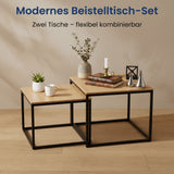 Lot de 2 tables basses carrées en bois, table de salon moderne, table d'appoint 2 en 1 avec structure en métal pour salon, bureau, table d'appoint design Loft TWIN, surface résistante aux rayures