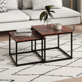 Lot de 2 tables basses carrées en bois, table de salon moderne, table d'appoint 2 en 1 avec structure en métal pour salon, bureau, table d'appoint design Loft TWIN, surface résistante aux rayures