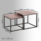 Lot de 2 tables basses carrées en bois, table de salon moderne, table d'appoint 2 en 1 avec structure en métal pour salon, bureau, table d'appoint design Loft TWIN, surface résistante aux rayures
