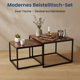 Lot de 2 tables basses carrées en bois, table de salon moderne, table d'appoint 2 en 1 avec structure en métal pour salon, bureau, table d'appoint design Loft TWIN, surface résistante aux rayures