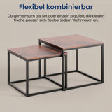 Lot de 2 tables basses carrées en bois, table de salon moderne, table d'appoint 2 en 1 avec structure en métal pour salon, bureau, table d'appoint design Loft TWIN, surface résistante aux rayures