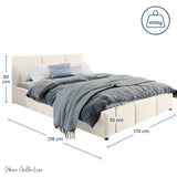 Lit rembourré lit double 140x200 | 160x200 cm velours beige ou gris | avec sommier à lattes en métal et espace de rangement avec coffre de lit hydraulique 