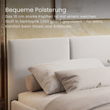 Lit rembourré lit double 140x200 | 160x200 cm velours beige ou gris | avec sommier à lattes en métal et espace de rangement avec coffre de lit hydraulique 