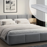Lit rembourré lit double 140x200 | 160x200 cm velours beige ou gris | avec sommier à lattes en métal et espace de rangement avec coffre de lit hydraulique 