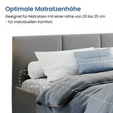 Lit rembourré lit double 140x200 | 160x200 cm velours beige ou gris | avec sommier à lattes en métal et espace de rangement avec coffre de lit hydraulique 