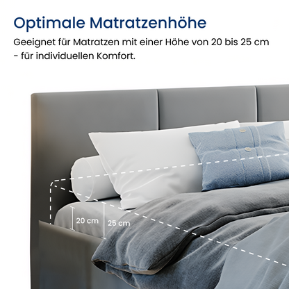 Bett 140x200 / 160x200 cm Doppelbett Polsterbett Bettgestell mit Lattenrost aus Metall, hydraulischer Bettkasten, Samtbezug in beige oder dunkelgrau, viel Stauraum, modern & pflegeleicht