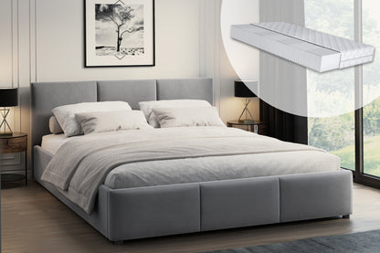 Bett 140x200 / 160x200 cm Doppelbett Polsterbett Bettgestell mit Lattenrost aus Metall, hydraulischer Bettkasten, Samtbezug in beige oder dunkelgrau, viel Stauraum, modern & pflegeleicht