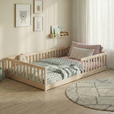Kinderbett Bodenbett 90x200 | 120x200 | 140x200 cm mit Rausfallschutz & Lattenrost Montessori Bett Bed Gitterbett Kinder Jugendbett Einzelbett optional mit Matratze