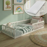 Kinderbett Bodenbett 90x200 | 120x200 | 140x200 cm mit Rausfallschutz & Lattenrost Montessori Bett Bed Gitterbett Kinder Jugendbett Einzelbett optional mit Matratze