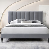 Bett 140x200 und 160x200 cm, Polsterbett mit Lattenrost, Bettgestell 140x200 & 160x200 cm, Doppelbett mit weichem Bezug und gepolstertem Kopfteil mit vertikaler & Kassettensteppung, robustes Gestell, hoher Liegekomfort