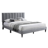 Bett 140x200 und 160x200 cm, Polsterbett mit Lattenrost, Bettgestell 140x200 & 160x200 cm, Doppelbett mit weichem Bezug und gepolstertem Kopfteil mit vertikaler & Kassettensteppung, robustes Gestell, hoher Liegekomfort