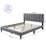 Bett 140x200 und 160x200 cm, Polsterbett mit Lattenrost, Bettgestell 140x200 & 160x200 cm, Doppelbett mit weichem Bezug und gepolstertem Kopfteil mit vertikaler & Kassettensteppung, robustes Gestell, hoher Liegekomfort