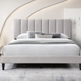 Bett 140x200 und 160x200 cm, Polsterbett mit Lattenrost, Bettgestell 140x200 & 160x200 cm, Doppelbett mit weichem Bezug und gepolstertem Kopfteil mit vertikaler & Kassettensteppung, robustes Gestell, hoher Liegekomfort