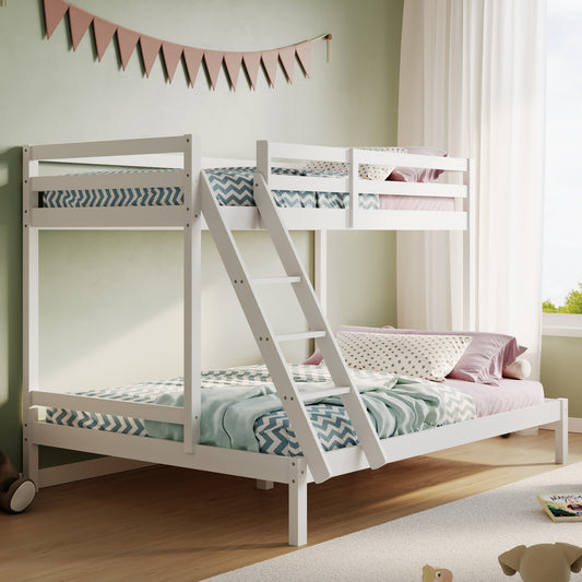 Hochbett, Etagenbett, Hochbett 140x200 Kinderbett mit großem Bett, EN 747-zertifiziert, platzsparendes & sicheres | stabiles & robustes Stockbett | Weiß