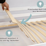 Kinderbett Bodenbett 90x200 I 120x200 | 140x200 cm mit Rausfallschutz & Lattenrost Montessori Bett Bed Gitterbett Kinder Jugendbett Einzelbett optional mit Matratze | weiß