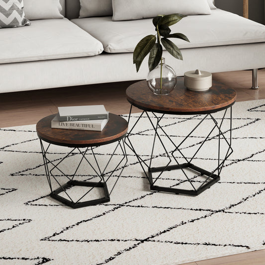 Couchtisch, Wohnzimmertisch, Tisch | 2er Set mit Metallgestell und runder Platte | Beistelltisch modern | 50x44 & 40x37 cm (BxH)