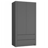 Moderner Kleiderschrank weiss mit Schubladen | 2-türiger Kleiderschrank Garderobenschrank | Platzsparender Schrank für Schlafzimmer, Ankleidezimmer, Flur, Kinderzimmer | 90x51x182 cm (LxBxH)