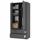 Moderner Kleiderschrank weiss mit Schubladen | 2-türiger Kleiderschrank Garderobenschrank | Platzsparender Schrank für Schlafzimmer, Ankleidezimmer, Flur, Kinderzimmer | 90x51x182 cm (LxBxH)