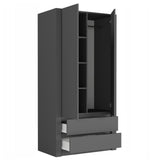 Moderner Kleiderschrank weiss mit Schubladen | 2-türiger Kleiderschrank Garderobenschrank | Platzsparender Schrank für Schlafzimmer, Ankleidezimmer, Flur, Kinderzimmer | 90x51x182 cm (LxBxH)