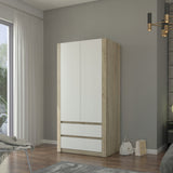 Moderner Kleiderschrank weiss mit Schubladen | 2-türiger Kleiderschrank Garderobenschrank | Platzsparender Schrank für Schlafzimmer, Ankleidezimmer, Flur, Kinderzimmer | 90x51x182 cm (LxBxH)