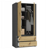 Moderner Kleiderschrank weiss mit Schubladen | 2-türiger Kleiderschrank Garderobenschrank | Platzsparender Schrank für Schlafzimmer, Ankleidezimmer, Flur, Kinderzimmer | 90x51x182 cm (LxBxH)