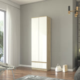 Moderner Kleiderschrank mit Schublade | 2-türiger Kleiderschrank Garderobenschrank | Platzsparender Schrank für Schlafzimmer, Ankleidezimmer, Flur, Kinderzimmer | 60x35x180 cm (BxTxH)