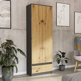 Moderner Kleiderschrank mit Schublade | 2-türiger Kleiderschrank Garderobenschrank | Platzsparender Schrank für Schlafzimmer, Ankleidezimmer, Flur, Kinderzimmer | 60x35x180 cm (BxTxH)