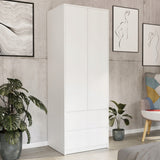 Moderner Kleiderschrank mit 2 Schubladen, 2-türiger Kleiderschrank Garderobenschrank, Platzsparender Schrank für Schlafzimmer, Ankleidezimmer, Flur, Kinderzimmer, 63x55x180 cm (BxTxH)