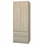 Moderner Kleiderschrank mit 2 Schubladen, 2-türiger Kleiderschrank Garderobenschrank, Platzsparender Schrank für Schlafzimmer, Ankleidezimmer, Flur, Kinderzimmer, 63x55x180 cm (BxTxH)