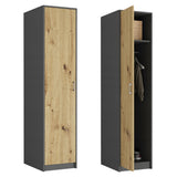 Moderner Kleiderschrank mit 1 Tür | Schrank mit Kleiderstange und Einlegeboden | Platzsparender Hochschrank für Schlafzimmer, Flur, Kinderzimmer | 42x55x180 cm (BxTxH)