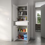 Schrank 60 cm breit mit 4 Türen & Schublade | Vielseitiger Aufbewahrungsschrank Mehrzweckschrank mit 3 Einlegeböden | Schmaler Schrank für Haushalt, Büro, Flur, Schlafzimmer | 64x34x180 cm (BxTxH) | Weiß