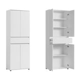 Schrank 60 cm breit mit 4 Türen & Schublade | Vielseitiger Aufbewahrungsschrank Mehrzweckschrank mit 3 Einlegeböden | Schmaler Schrank für Haushalt, Büro, Flur, Schlafzimmer | 64x34x180 cm (BxTxH) | Weiß