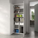 Mehrzweckschrank 75 cm breit mit Türen & Einlegeböden | Vielseitiger Haushaltsschrank für Vorräte, Putzmittel, Akten | Universalschrank für Haushalt, Flur, Büro, Keller | 75x35x184 cm (BxTxH) | Weiß