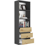 Bücherregal, Holzregal, Regale | Mit 3 Schubladen & 2 Einlegeböden | Stabil & pflegeleicht | 60x33x180 cm (BxTxH)