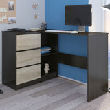 Eckschreibtisch mit Stauraum, Ecktisch, Schreibtisch L-Form | 112x87x76 cm (BxTxH) | Linken und Rechten Seite Schubladen