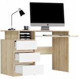 Eckschreibtisch mit Stauraum, Computertisch, Schreibtisch mit Schubladen | 3 Schubladen, Tastaturablage, ergonomische Maße | 114x50x76 cm (BxTxH)