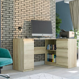 Eckschreibtisch mit Stauraum, Ecktisch, Schreibtisch L-Form | 3 Schubladen, 1 Tür, 1 Einlegeboden | 150x87x76 cm (BxTxH)