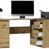 Eckschreibtisch mit Stauraum, Ecktisch, Schreibtisch L-Form | 3 Schubladen, 1 Tür, 1 Einlegeboden | 150x87x76 cm (BxTxH)