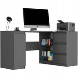 Eckschreibtisch mit Stauraum, Ecktisch, Schreibtisch L-Form | 3 Schubladen, 1 Tür, 1 Einlegeboden | 150x87x76 cm (BxTxH)