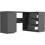 Eckschreibtisch mit Stauraum, Ecktisch, Schreibtisch L-Form | 3 Schubladen, 1 Tür, 1 Einlegeboden | 150x87x76 cm (BxTxH)